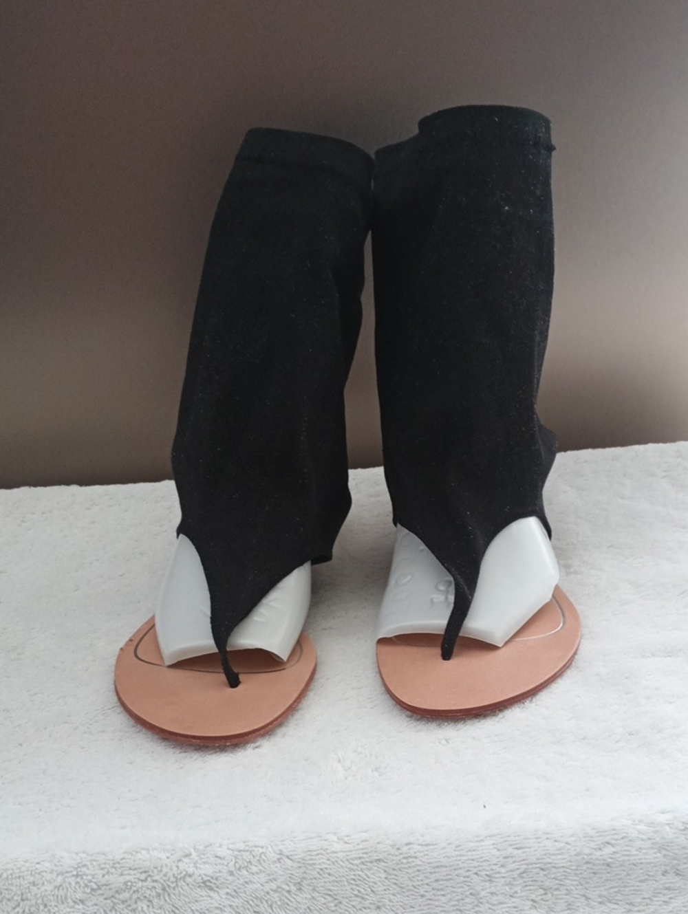 Dolce Vita Black Linen Ankle-High Sandal with Cream Toe Panel